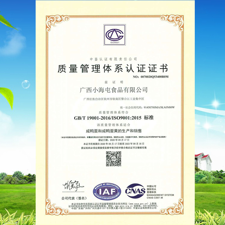 質(zhì)量管理體系認(rèn)證證書